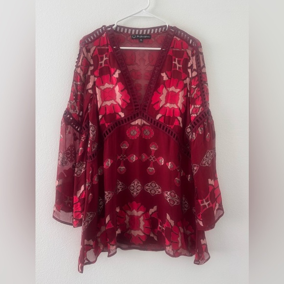 For Love and Lemons FL&L Barcelona Lace Mini Dress Flared Sleeves Silk Blend SM - Picture 1 of 12